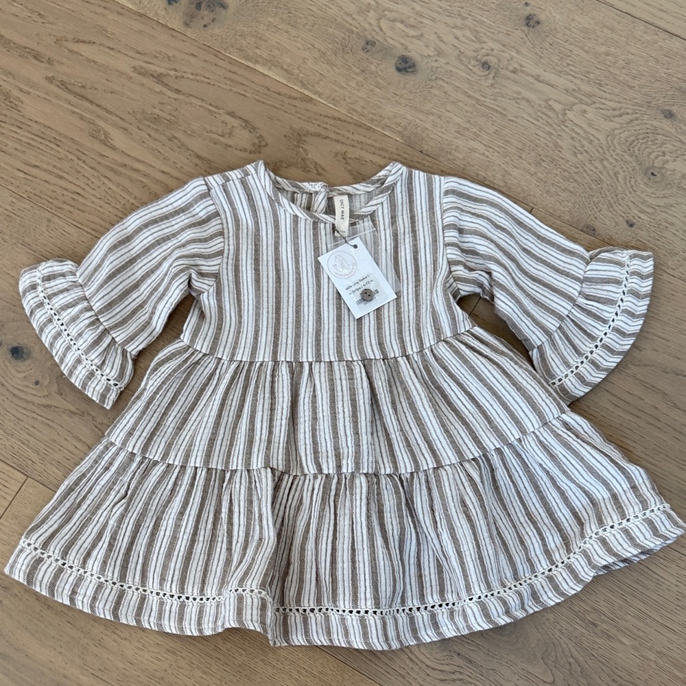 Quincy Mae | Striped Tan and Cream Dress